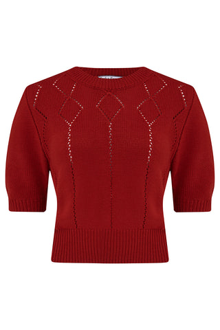 The "Frances" Short Sleeve Pullover Jumper in Cherry Red, Classic 1940s & 50s Vintage Style