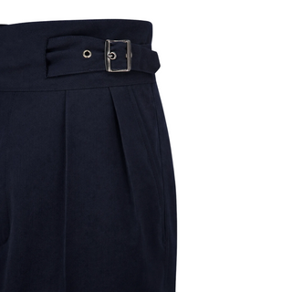 Mens Gurkha Buckle Shorts In Navy, Classic 1940s Inspired Style.