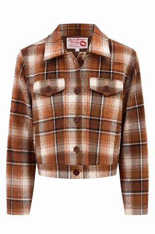 **Limited Edition** The "Girl Next Door" Ladies Ricky Jacket in Light Brown Check, 100% Cotton .. Rockin 1950s Style