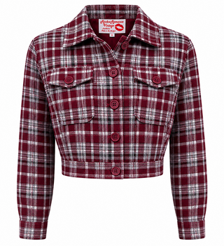 **Limited Edition** The "Girl Next Door" Ladies Ricky Jacket in Burgundy Check, 100% Cotton .. Rockin 1950s Style