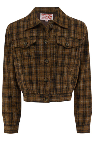 The "Girl Next Door" Ladies Ricky Jacket in Brown & Black Check, 100% Wool .. Rockin 1950s Style