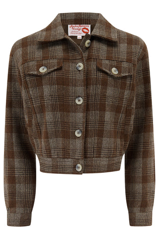 The "Girl Next Door" Womens Ricky Jacket in Brown Check, 100% Wool .. Rockin 1950s Style