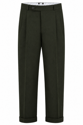 Mens "Hudson" New York Style 1950s Peg Trousers in Authentic Charcoal Green Viscose Slub Weave Fabric.. Classic 50s American Pegs