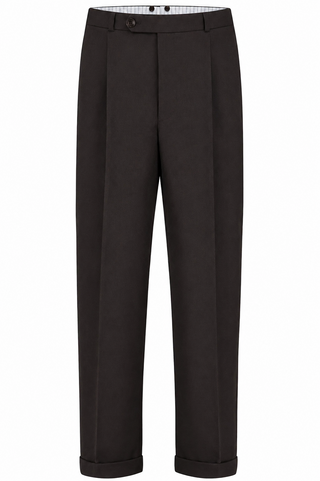 Mens "Hudson" New York Style 1950s Peg Trousers in Authentic Charcoal Brown Viscose Slub Weave Fabric.. Classic 50s American Pegs