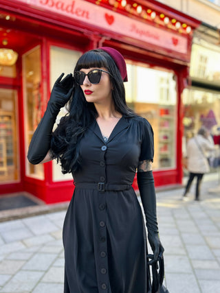 Charlene Shirtwaister Dress in Solid Black, Classic True 1950s Vintage Style