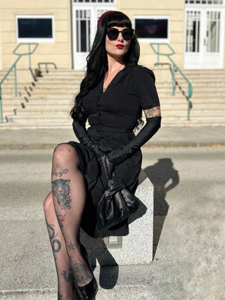 Charlene Shirtwaister Dress in Solid Black, Classic True 1950s Vintage Style