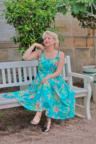 The "Suzy Sun Dress" in Teal Honolulu, Easy To Wear Vintage Style From The 50s