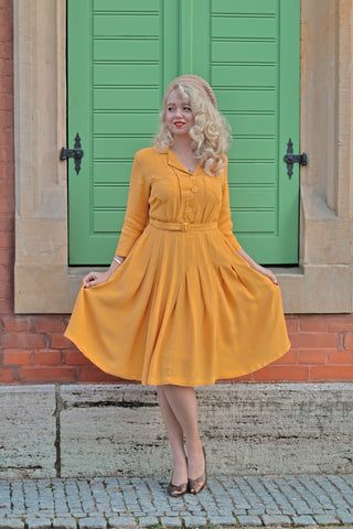 Lucille shirt dress CC41 in Mustard Yellow, Classic 1940s True Vintage Style By The Seamstress of Bloomsbury