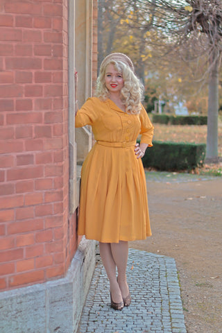 Lucille shirt dress CC41 in Mustard Yellow, Classic 1940s True Vintage Style By The Seamstress of Bloomsbury