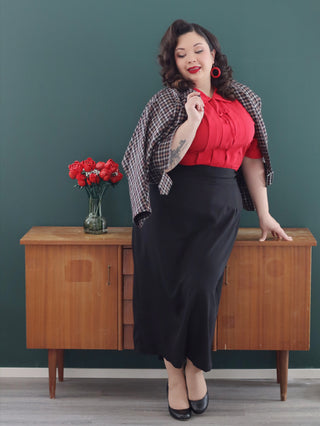 The "Be-Bop" Semi-Cropped, 3/4 Sleeve Jacket in Black & Red Small Check, 100% Wool .. Classic Early 50s Style (Wool No.9)