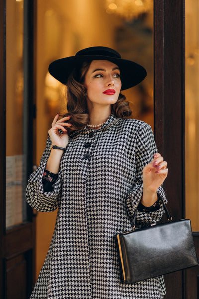 Veste swing en pied-de-poule, manteau inspiré du style cape vintage des années 1940