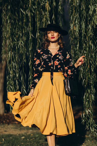 "Isabelle" Skirt in Mustard, Classic & Authentic 1940s Vintage Inspired Style
