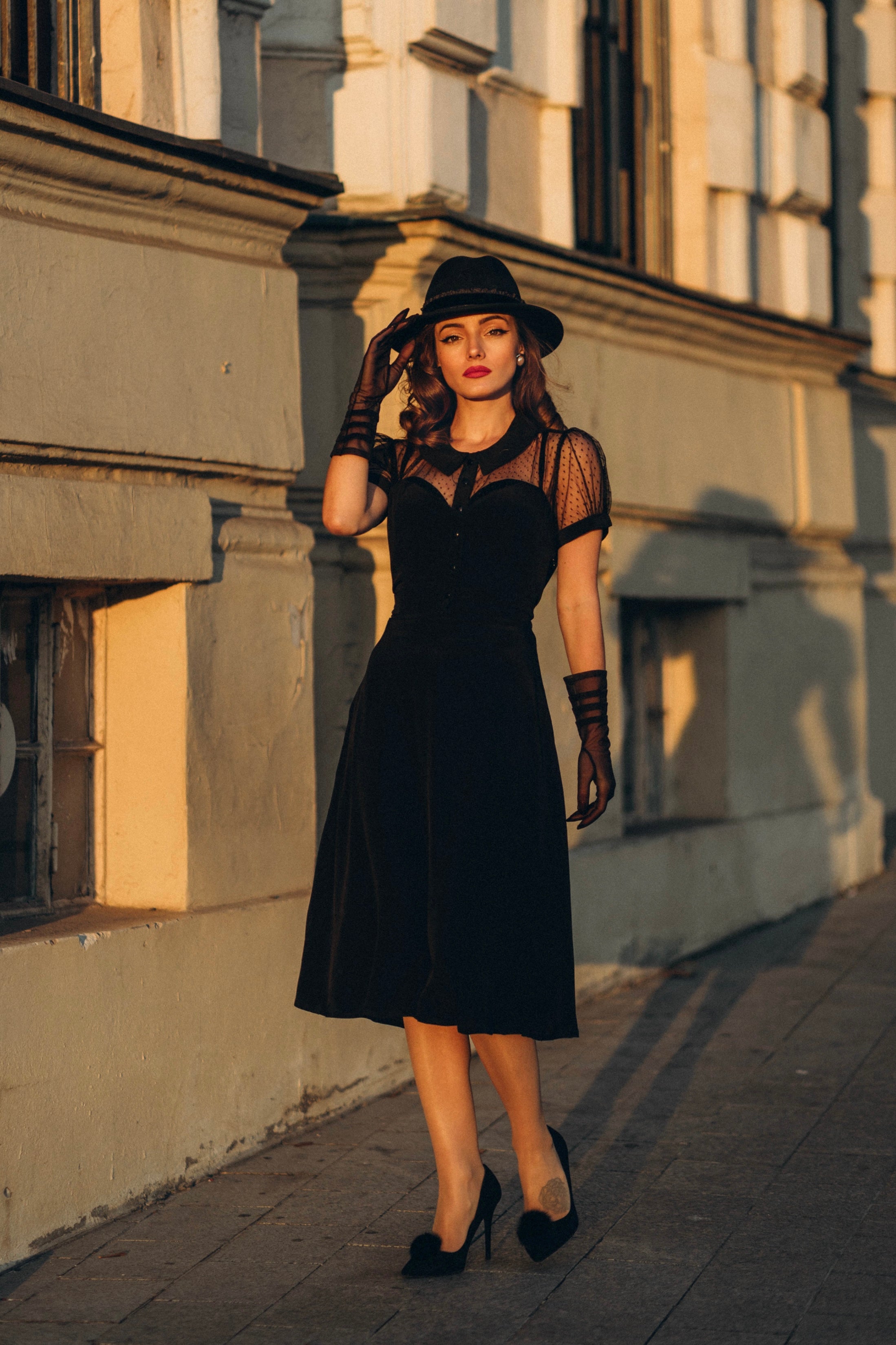 Florance Tea Dress in Black with matching Black Lace upper, Authentic 1940s True vintage style 10 Florance Tea Dress in Black with matching Black Lace upper, Authentic 1940s True vintage style 10