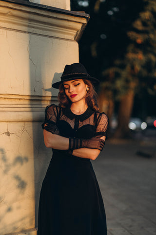 Florance" Tea Dress in Black with matching Black Lace upper, Authenti Rock n Romance Florance" Tea Dress in Black with matching Black Lace upper, Authenti Rock n Romance
