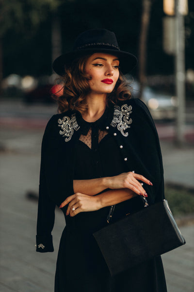 The Beaded Cardigan in Black, Stunning 1940s Vintage Style