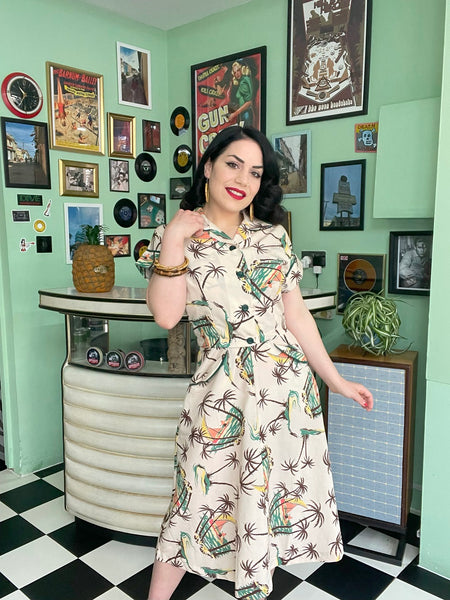 The "Lucille" 2pc Sweetheart Dress & Bolero Set In Tahiti , True Late 1940s - Early 50s Vintage Style