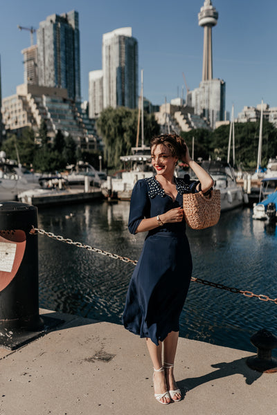 "Veronica" French Navy, A Classic 1940s Inspired Vintage Style By The Seamstress Of Bloomsbury - CC41, Goodwood Revival, Twinwood Festival, Viva Las Vegas Rockabilly Weekend Rock n Romance The Seamstress of Bloomsbury