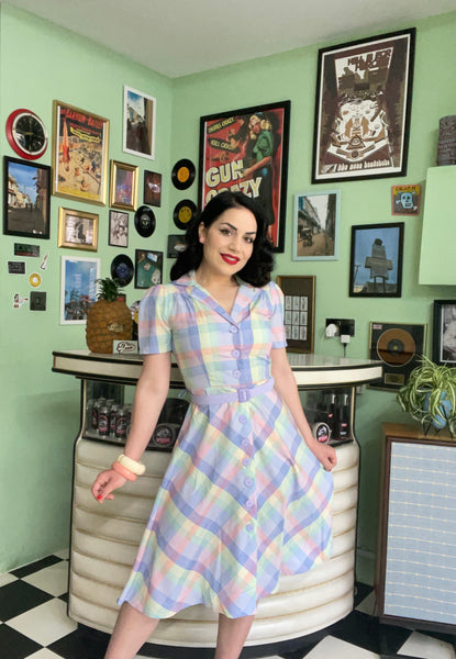 The "Charlene" Shirtwaister Dress in Summer Check Print, True & Authentic 1950s Vintage Style