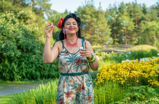 The "Marcie" Jump Suit in Tiki Palm, Authentic 1950s Vintage Hawaiian Style