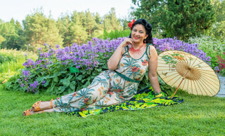 The "Marcie" Jump Suit in Tiki Palm, Authentic 1950s Vintage Hawaiian Style