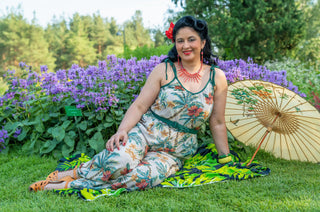 The "Marcie" Jump Suit in Tiki Palm, Authentic 1950s Vintage Hawaiian Style