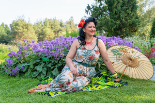 The "Marcie" Jump Suit in Tiki Palm, Authentic 1950s Vintage Hawaiian Style