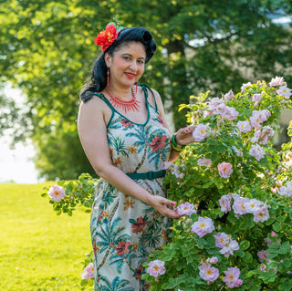 The "Marcie" Jump Suit in Tiki Palm, Authentic 1950s Vintage Hawaiian Style