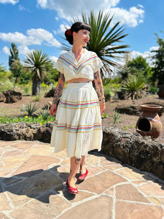 The Western 2pc Patio Set (Blouse & Skirt) In Ivory, True 1950s Vintage Style