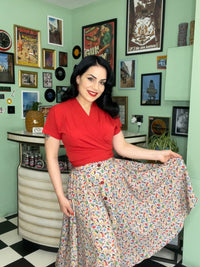 The "Darla" Short Sleeve Wrap Blouse in Red, True Vintage Style – Rock