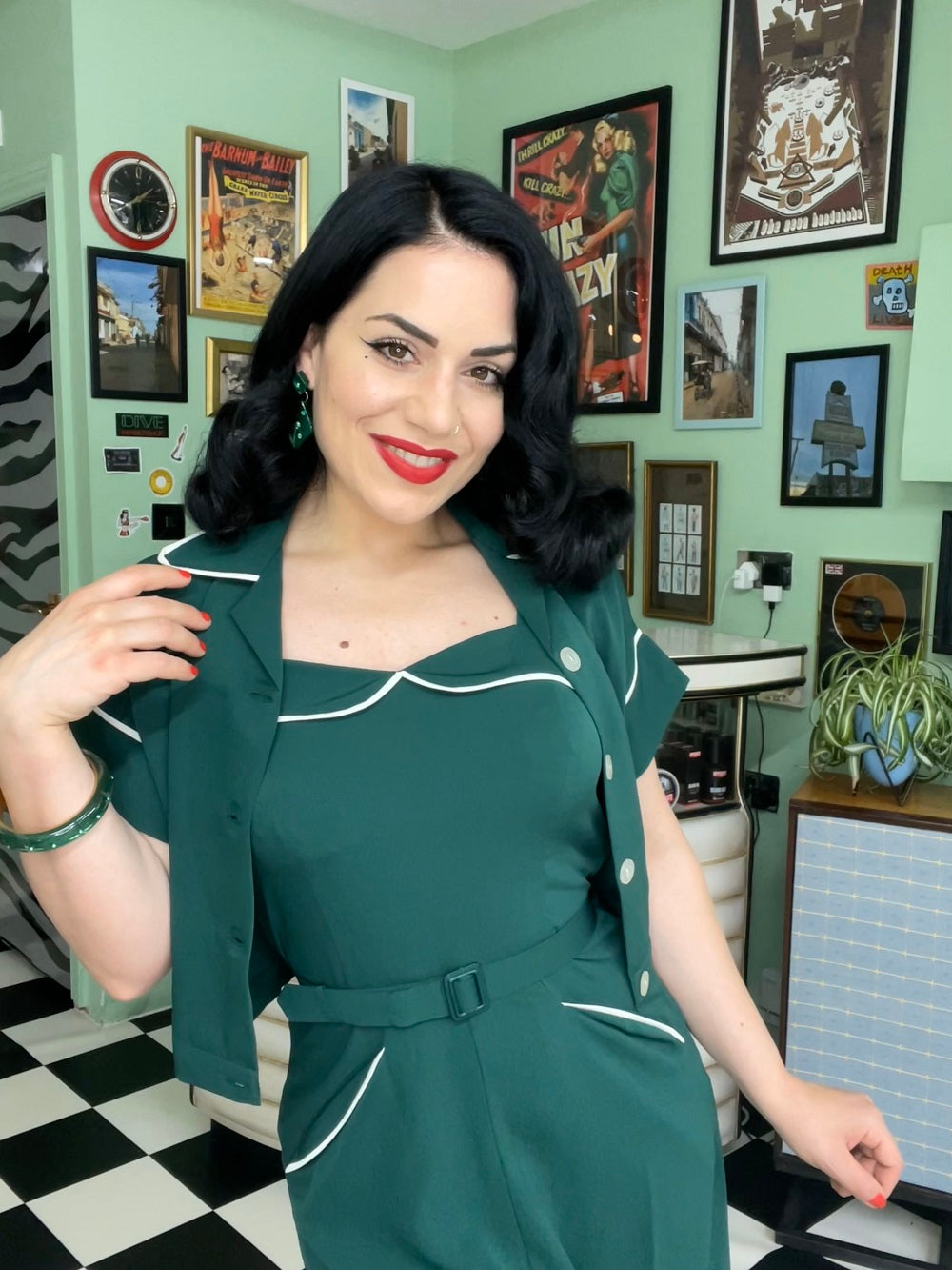 The Lucille 2pc Sweetheart Dress & Bolero Set In Green with Ivory Contrast, True Late 1940s - Early 50s Vintage Style 10 The Lucille 2pc Sweetheart Dress & Bolero Set In Green with Ivory Contrast, True Late 1940s - Early 50s Vintage Style 10