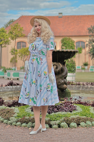 "Cindy" Dress in Cotton Seaside Print by The Seamstress Of Bloomsbury, Classic 1940s Vintage Inspired Style