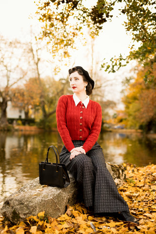 RnR "Luxe" Range.. The "Sophia" Palazzo Wide Leg Trousers in Black 50s Atomic Fleck Wool .. Classic 1950s Style