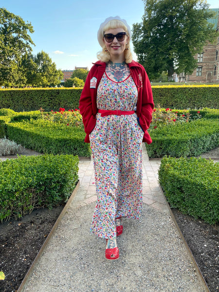 The "Marcie" Jump Suit in Tutti Frutti Print With Contrasts ,  True & Authentic 1950s Vintage Style