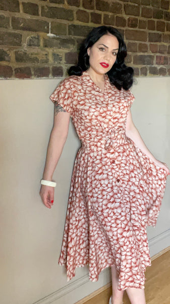 The "Beverly" Button Front Full Circle Skirt with Pockets in Cinnamon Whisp Print, True 1950s Vintage Style - CC41, Goodwood Revival, Twinwood Festival, Viva Las Vegas Rockabilly Weekend Rock n Romance Rock n Romance