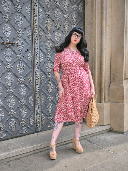 The "Vivien" Full Wrap Dress in Wine Whisp, True 1940s To Early 1950s Style
