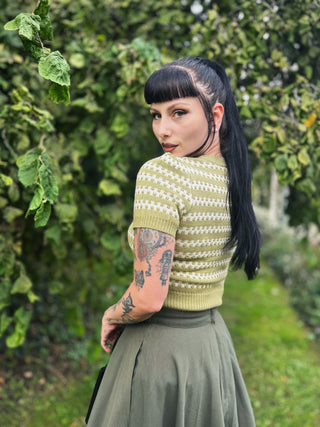 The "Vera" Short Sleeve Pullover Jumper in Sage Green, Classic 1940s & 50s Vintage Style