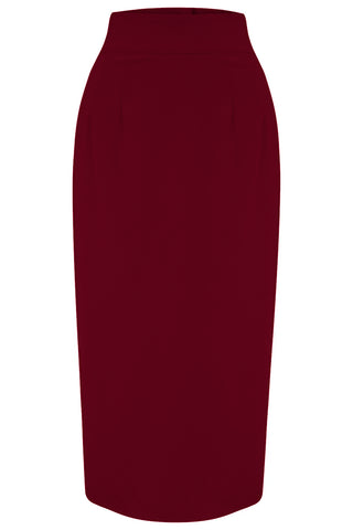 The "Jitterbug" Pencil Skirt with Kick-Pleat in Wine, Iconic 1950s Vintage Style