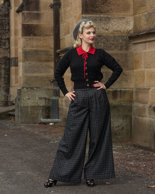 The "Sandra" Textured Diamond Knit Cardigan in Black, 1940s & 50s Vintage Style