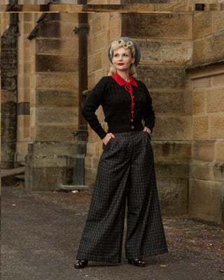 The "Sandra" Textured Diamond Knit Cardigan in Black, 1940s & 50s Vintage Style