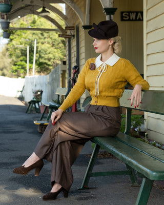 RnR "Luxe" Range.. The "Sophia" Palazzo Wide Leg Trousers in Brown Viscose Slub Weave .. Classic 1950s Style
