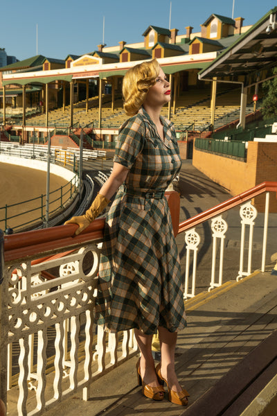 The "Polly" Dress in Green Check Print, True & Authentic 1950s Vintage Style - CC41, Goodwood Revival, Twinwood Festival, Viva Las Vegas Rockabilly Weekend Rock n Romance Rock n Romance