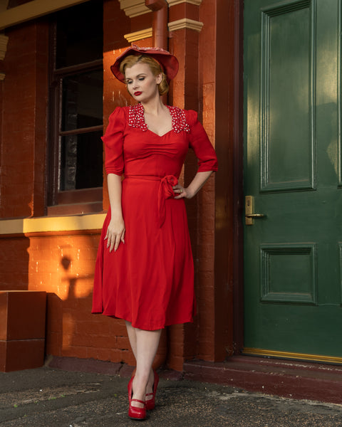 "Veronica" Lipstick Red, A Classic 1940s Inspired Vintage Style By The Seamstress Of Bloomsbury - CC41, Goodwood Revival, Twinwood Festival, Viva Las Vegas Rockabilly Weekend Rock n Romance The Seamstress of Bloomsbury