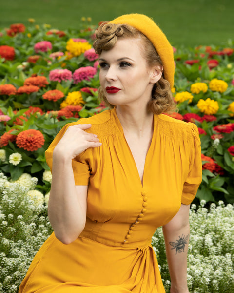 "Mabel dress " Mustard , A Classic 1940s Inspired Vintage Style CC41 By The Seamstress Of Bloomsbury