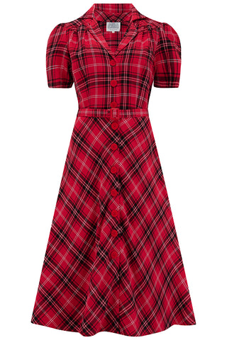 "Lisa" Shirt Dress in Red Check Tartan, Authentic 1940s Vintage Style at its Best - CC41, Goodwood Revival, Twinwood Festival, Viva Las Vegas Rockabilly Weekend Rock n Romance The Seamstress Of Bloomsbury