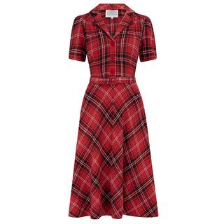"Lisa" Shirt Dress in Cotton Red Check , Authentic 1940s Vintage Style Tea Dress at its Best By The Seamstress of Bloomsbury