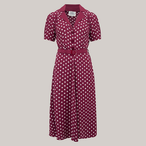 **Make Do & Mend** Sample Sale "Lisa" Dress in Wine Polka with Contrast Sizes 8.. PLEASE READ FULL DESCRIPTION ..