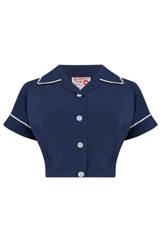 The "Lucille" 2pc Sweetheart Dress & Bolero Set In Navy Ditzy, True Late 1940s - Early 50s Vintage Style