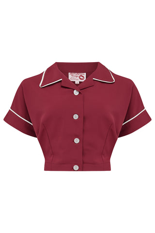 The "Lucille" 2pc Sweetheart Dress & Bolero Set In Wine Ditzy, True Late 1940s - Early 50s Vintage Style