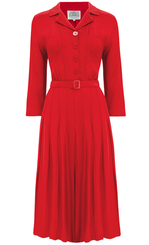Robe chemise Lucille CC41 en rouge rouge à lèvres, classique des années 1940 True Vintage Style