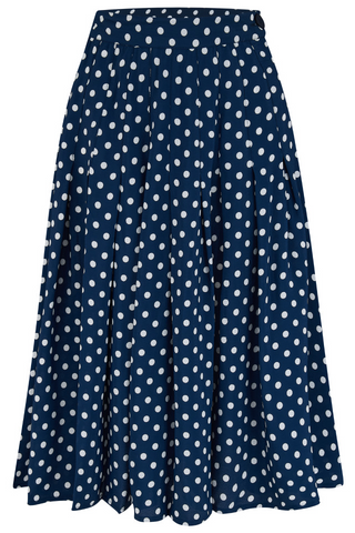 The "Lucille" Pleated Skirt in Navy Polka Dot, Classic & Authentic 1940s Vintage Inspired Style By The Seamstress of Bloomsbury